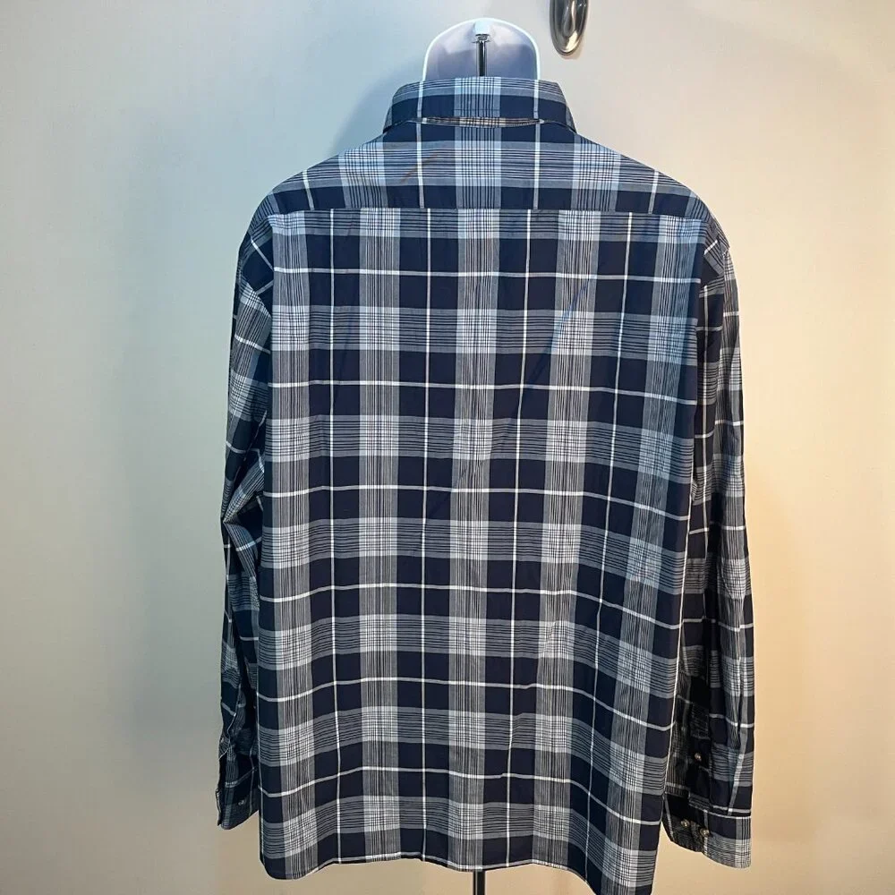 🔷 NWT Banana Republic Men’s 2XL XXL Blue White Plaid Slim Fit Untucked Shirt 👔